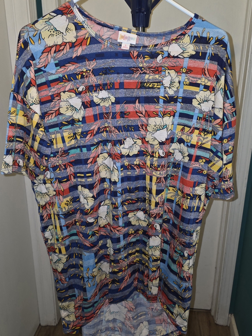 Women's Floral Striped Short-Sleeve Shirt - Blue Multicolor